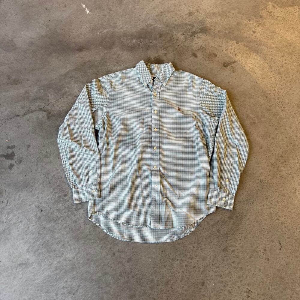 Ralph Lauren White and Green Plaid Button Up Shirt